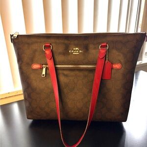 Coach Monogram Brown and Red Women's Tote Bag